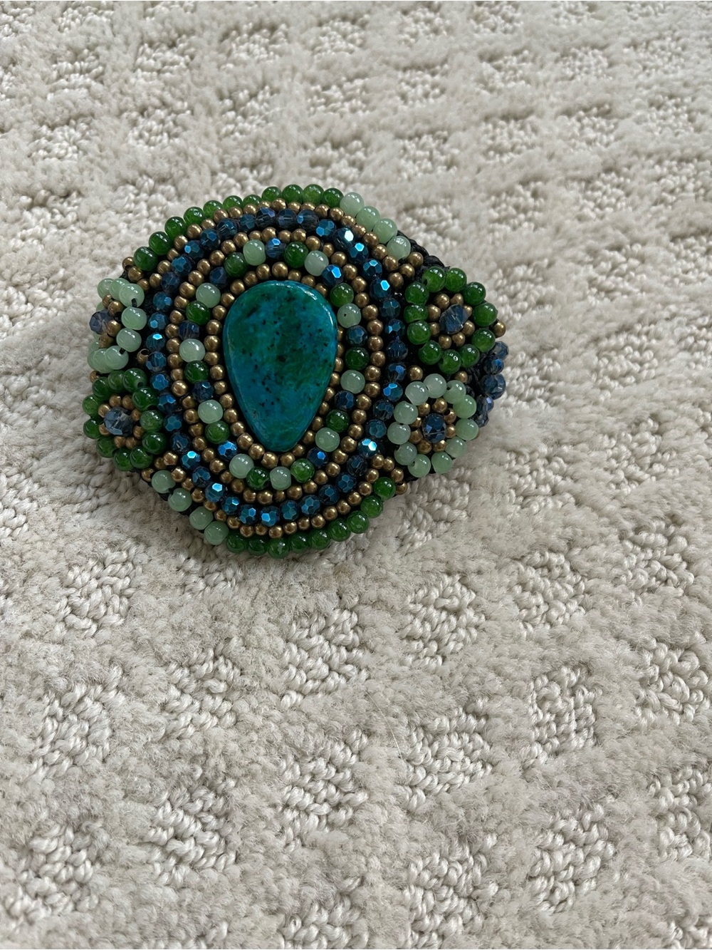Handcrafted Green & Blue Beaded Statement Bracelet